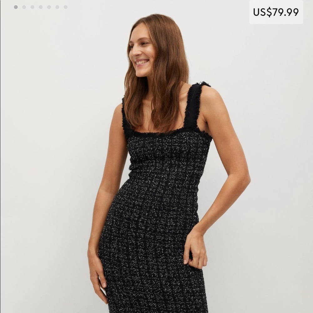 Mango Tweed/ Boucle Poppy Midi Dress Black